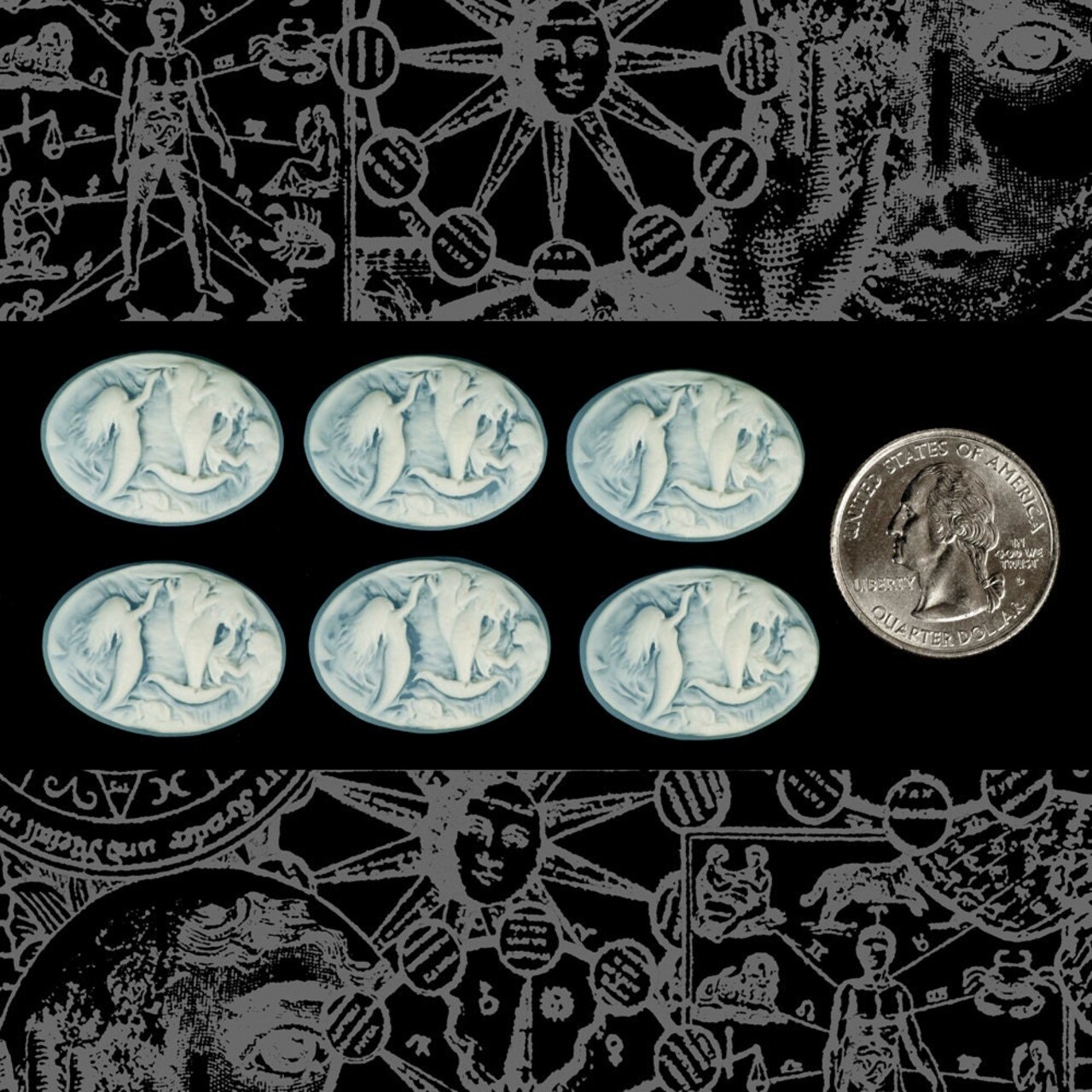 Six Blue and White Mermaid Cameos 24mm x 18mm Cameos - CAM156